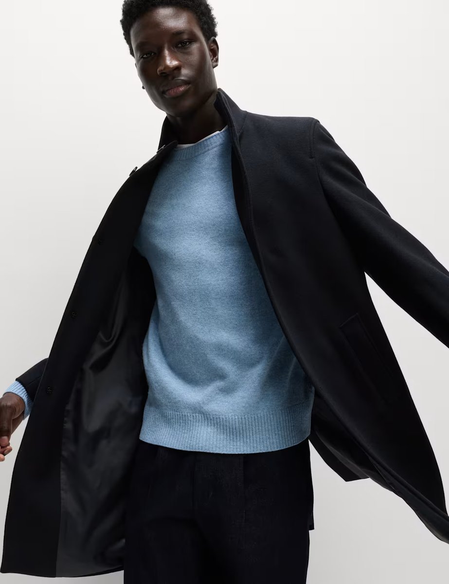 Marks & Spencer M&S Funnel Neck Overcoat Navy - 3