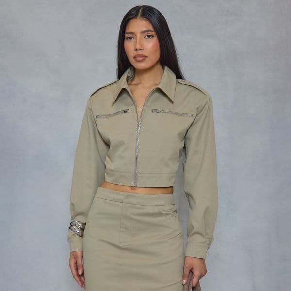EGO KHAKI UTILITY ZIP DETAIL JACKET IN GREEN, Women's Size UK 6 - 1
