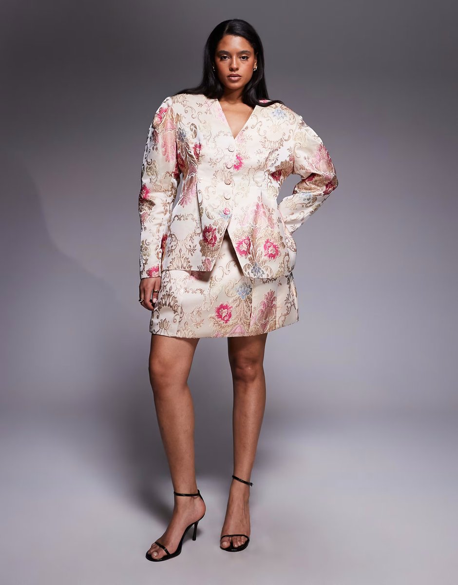 ASOS ASOS LUXE Curve co-ord jacquard mini skirt in white floral - 1