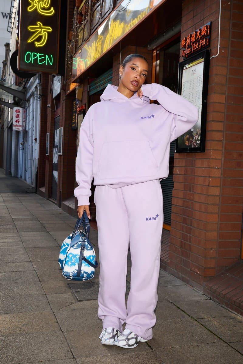 Kaiia Kaiia Logo Wide Leg Joggers Lilac & Royal Purple