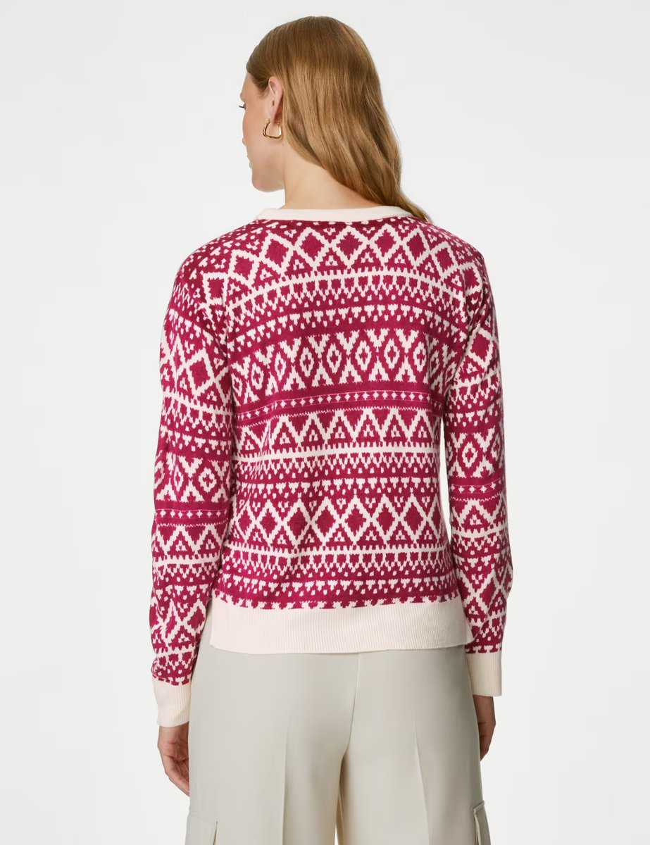 Marks & Spencer M&S Supersoft Fair Isle Crew Neck Jumper Pink Mix - 4