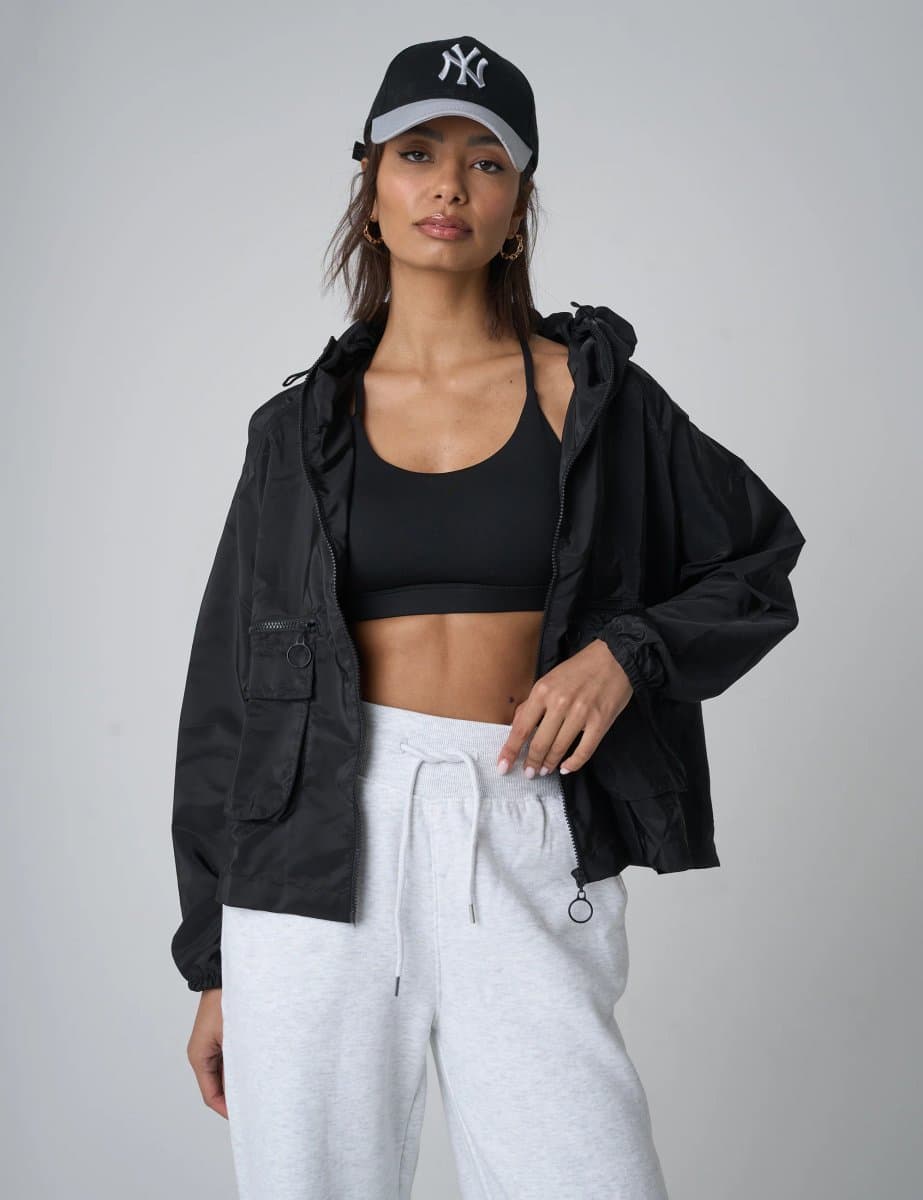 Public Desire Tie Waist Detail Windbreaker Black