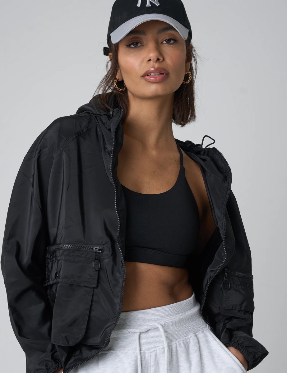 Public Desire Tie Waist Detail Windbreaker Black - 2