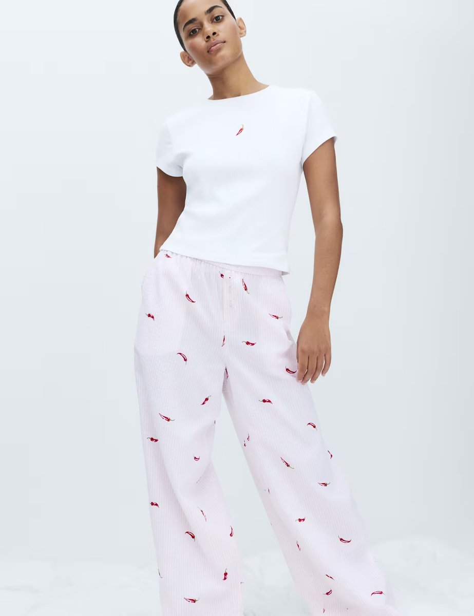 Marks & Spencer M&S Cotton Modal Ribbed Pyjama T-Shirt Red Mix - 2