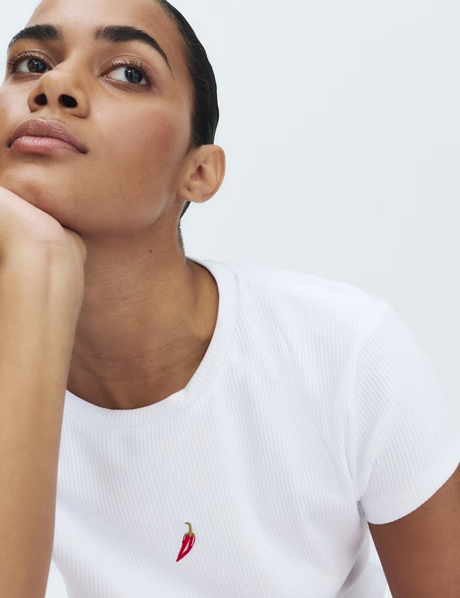 Marks & Spencer M&S Cotton Modal Ribbed Pyjama T-Shirt Red Mix - 3