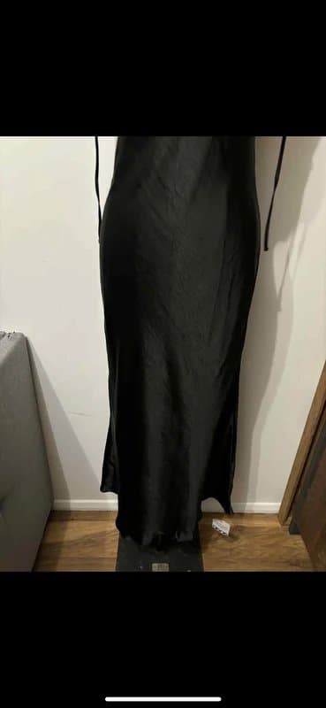 ASOS Design hybrid satin cami slip midi dress with pu bust in black faux leather size 10