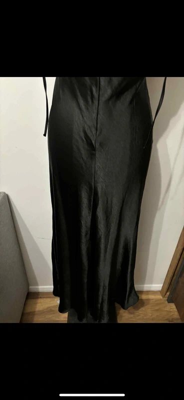 ASOS Design hybrid satin cami slip midi dress with pu bust in black faux leather size 10 - 2