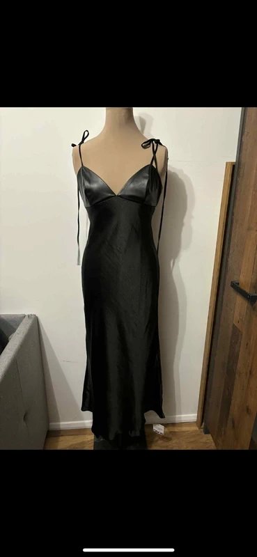 ASOS Design hybrid satin cami slip midi dress with pu bust in black faux leather size 10 - 3