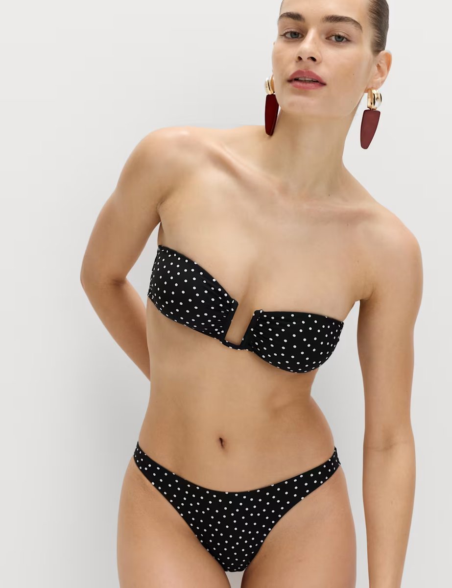 Marks & Spencer M&S Polka Dot Padded U-Wire Bandeau Bikini Top Black Mix - 3