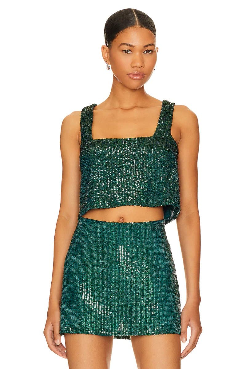 revolve Revolve Embellished Tara Crop Top in Emerald Sequins