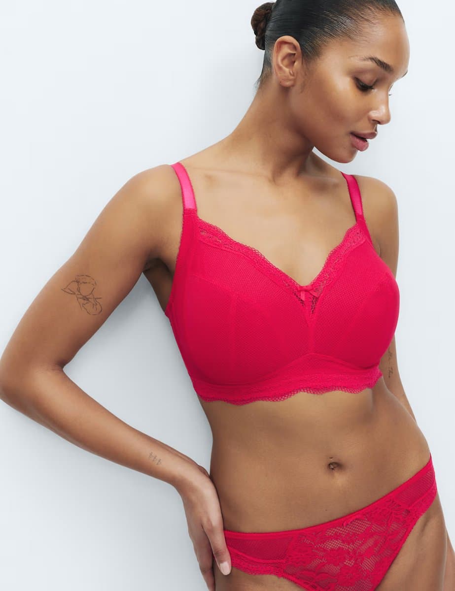 Marks & Spencer M&S Jasmine Lace Trim Non Wired Bralette F+ Geranium