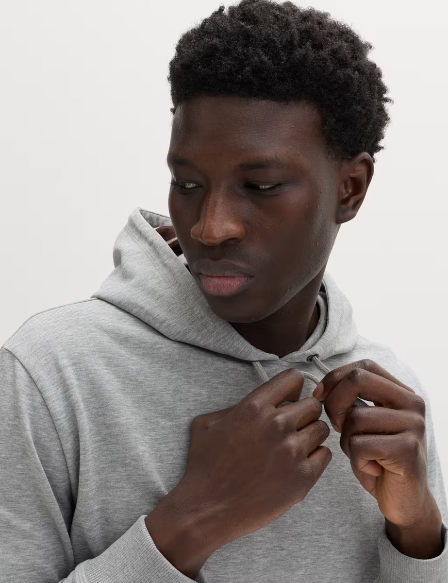 Marks & Spencer M&S Cotton Rich Lightweight Hoodie Grey Marl - 3