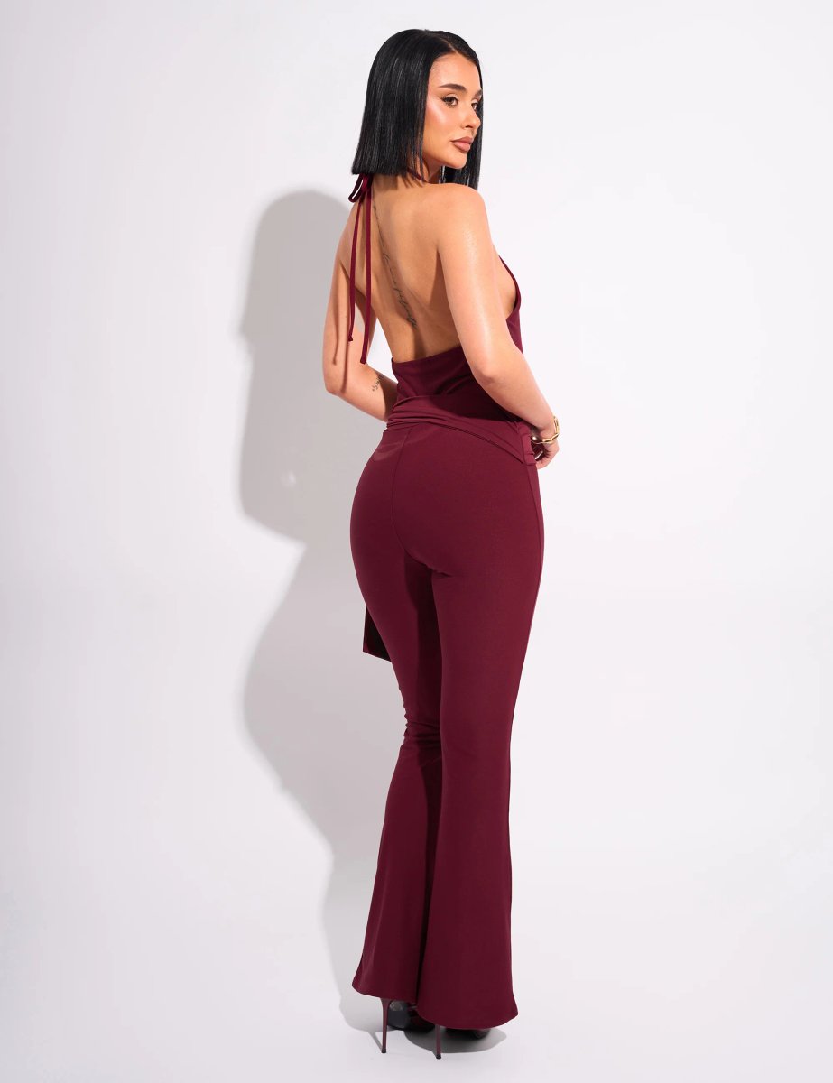 Public Desire Tie Back Luxe Slinky Jumpsuit Burgundy - 3