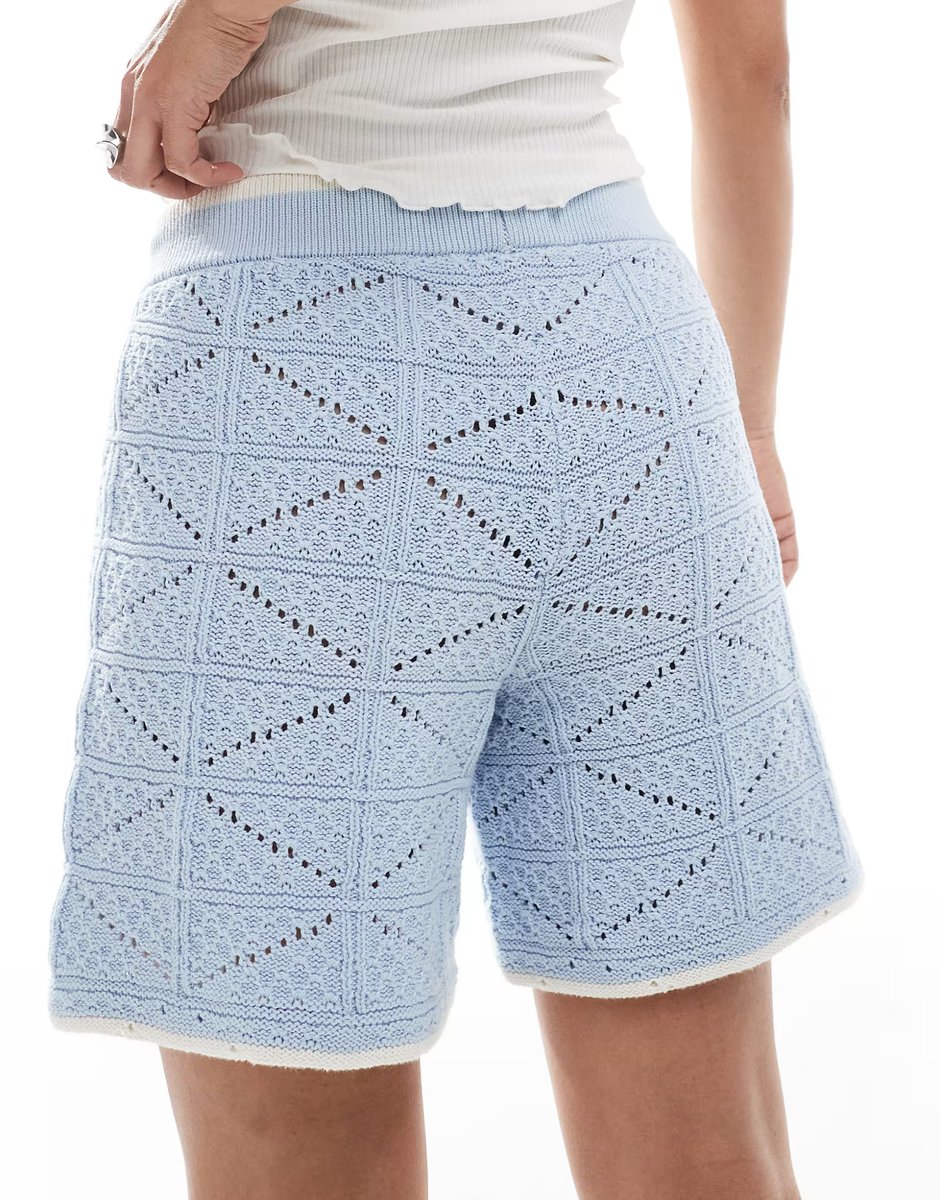 ASOS JJXX co ord crochet shorts in blue - 4