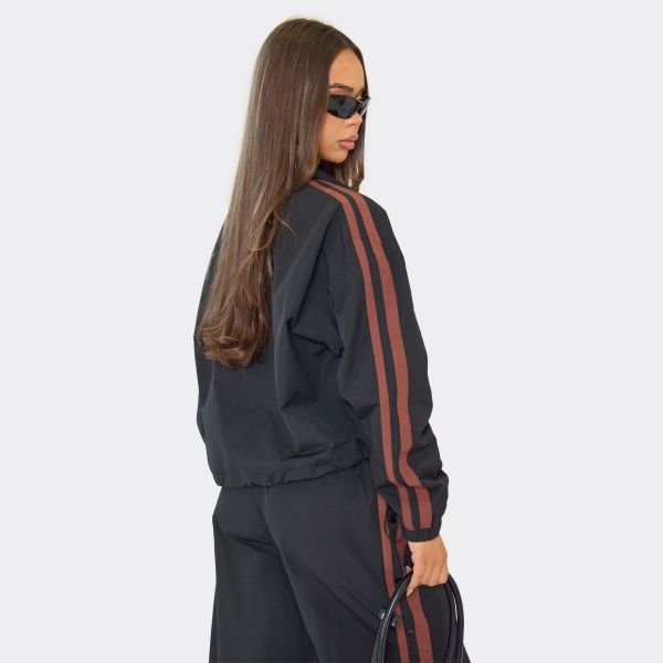 EGO Long Sleeve Contrast Stripe Toggle Hem Detail Collared Jacket In Black Shell, Women's Size UK 6 - 2