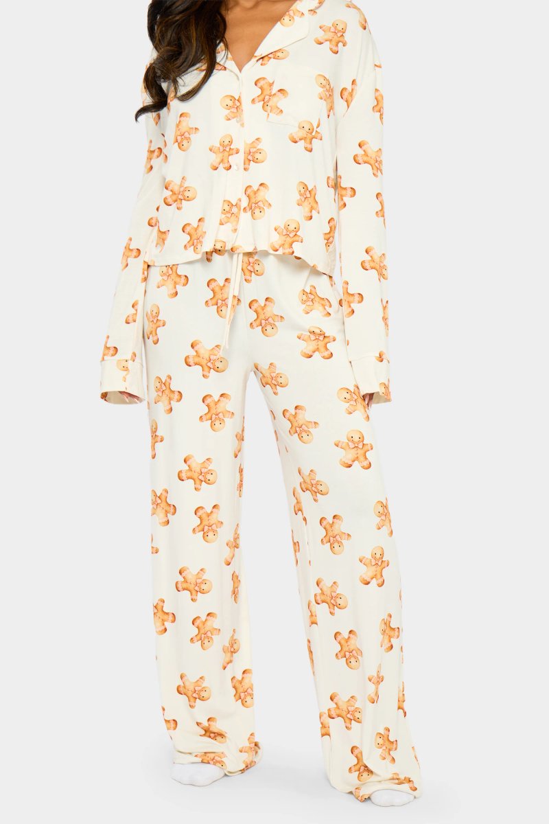 Kaiia Kaiia Supersoft Gingerbread Slouchy Pyjama Trousers Cream & Brown - 3