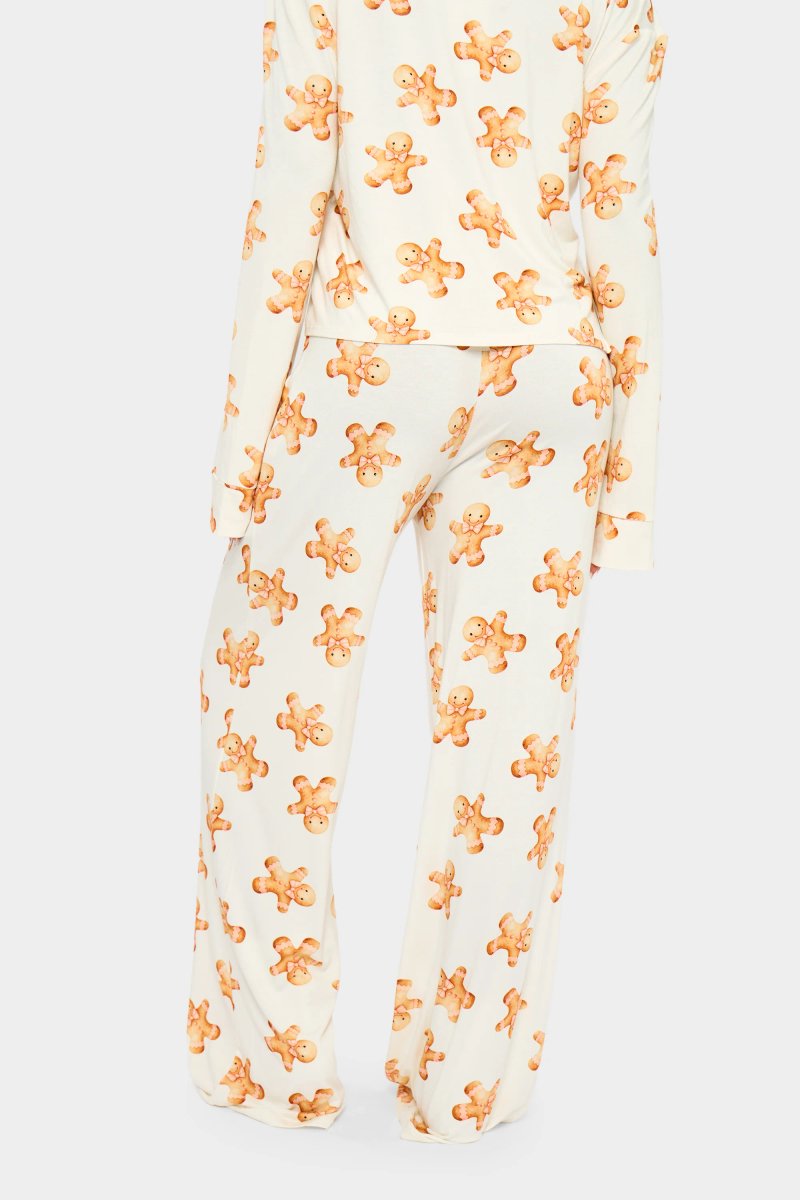 Kaiia Kaiia Supersoft Gingerbread Slouchy Pyjama Trousers Cream & Brown - 4