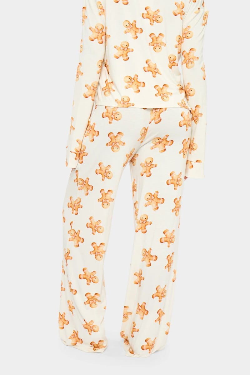 Kaiia Kaiia Supersoft Gingerbread Slouchy Pyjama Trousers Cream & Brown - 4
