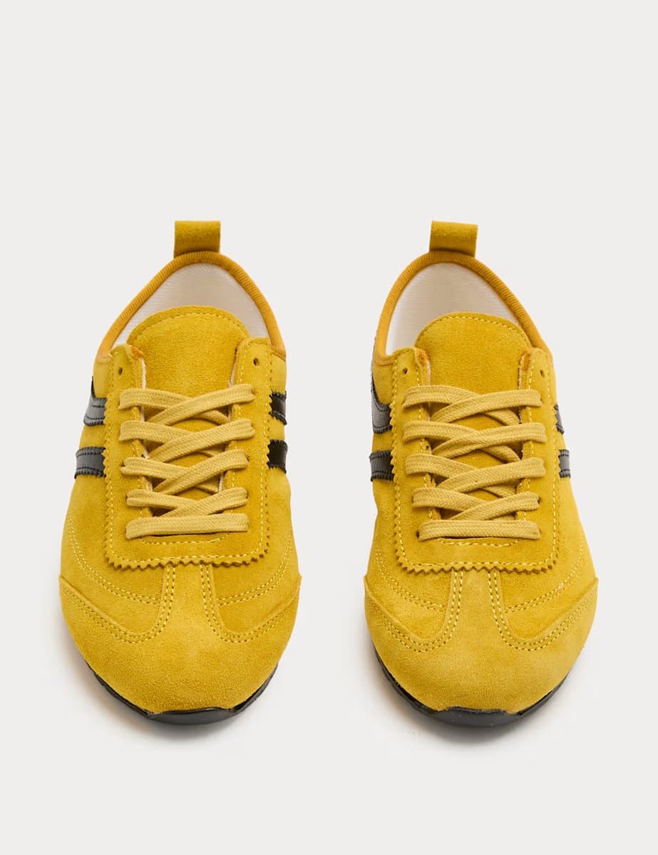 Marks & Spencer M&S Suede Side Stripe Retro Runner Trainers Yellow