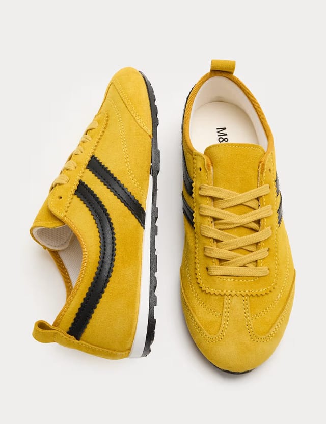 Marks & Spencer M&S Suede Side Stripe Retro Runner Trainers Yellow - 2