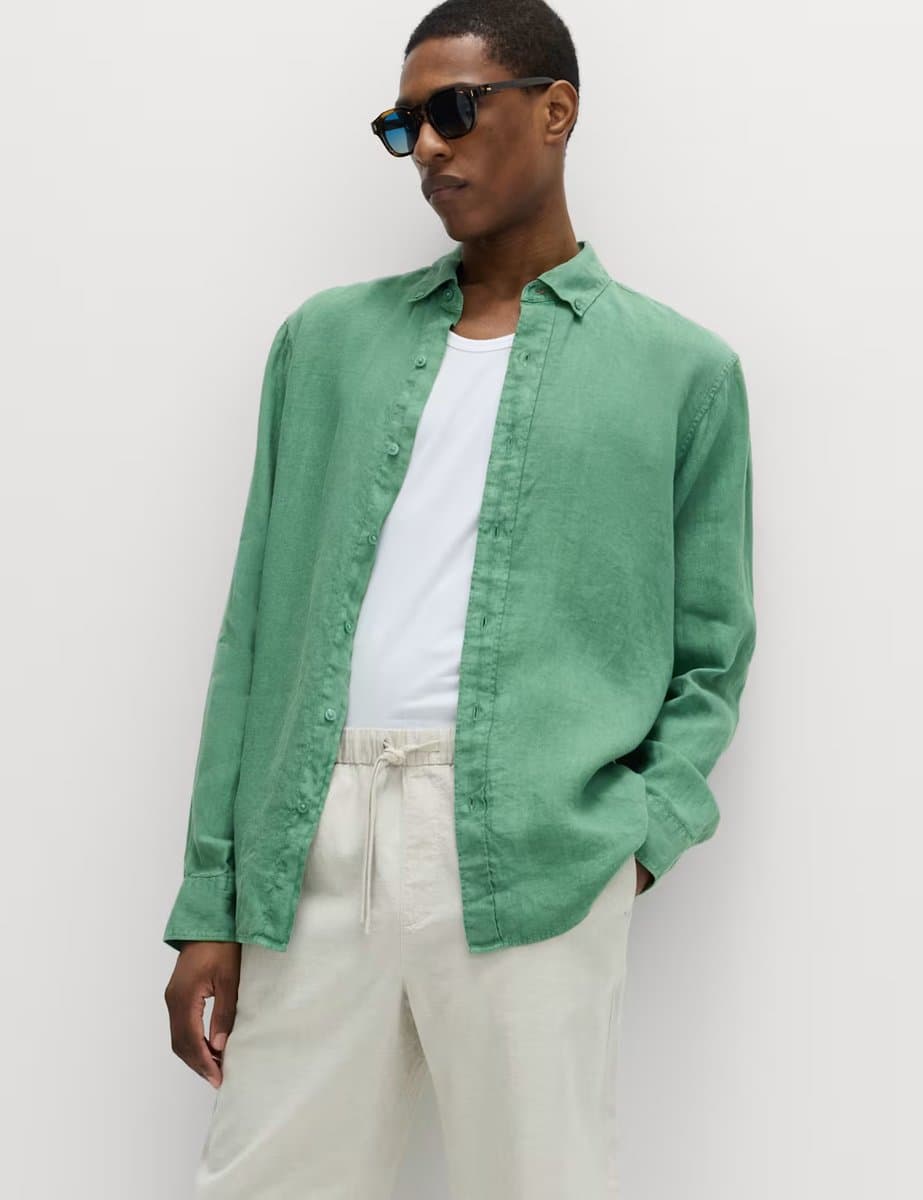 Marks & Spencer M&S Elegant Garment Dye Shirt in Emerald