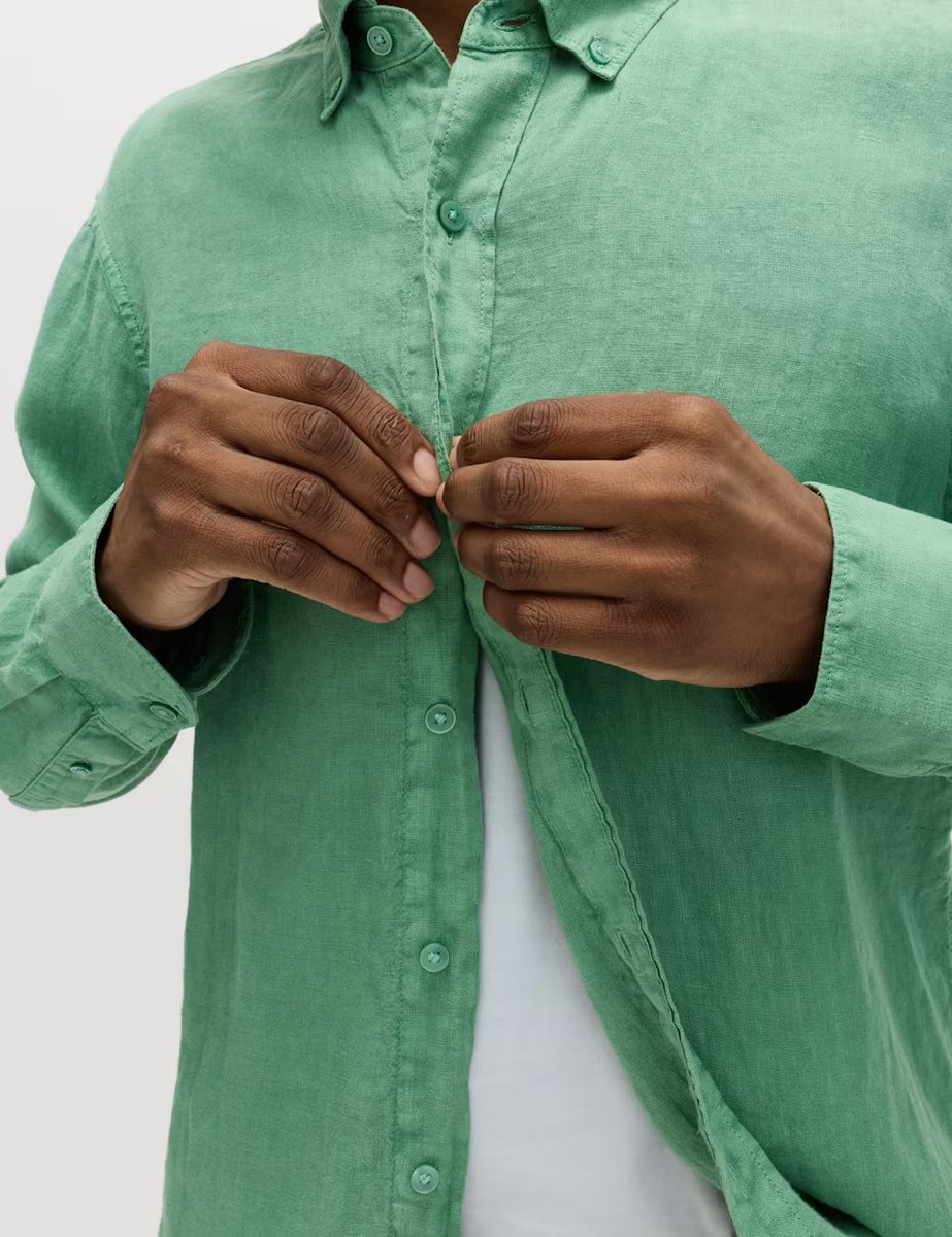Marks & Spencer M&S Pure Linen Garment Dye Shirt Emerald - 2
