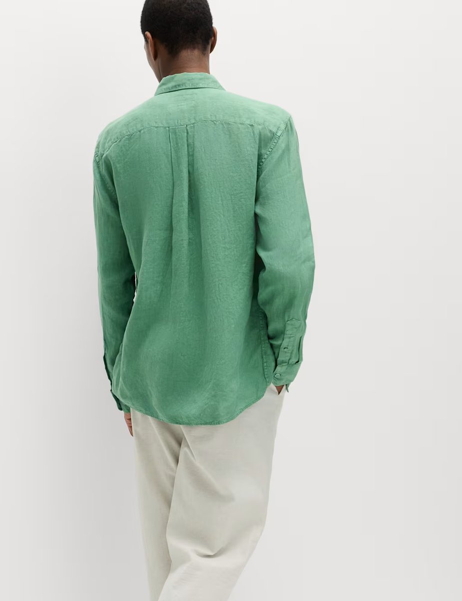 Marks & Spencer M&S Pure Linen Garment Dye Shirt Emerald - 3