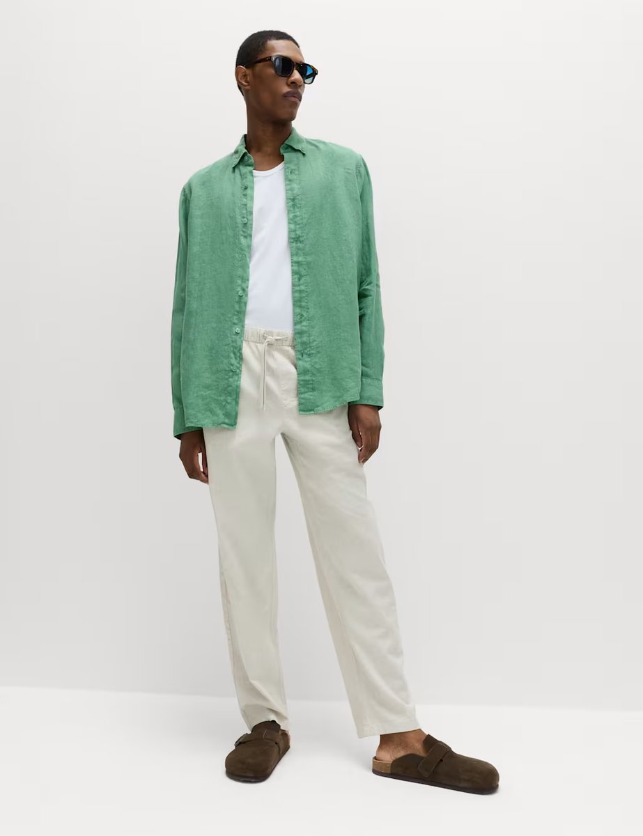 Marks & Spencer M&S Pure Linen Garment Dye Shirt Emerald - 4