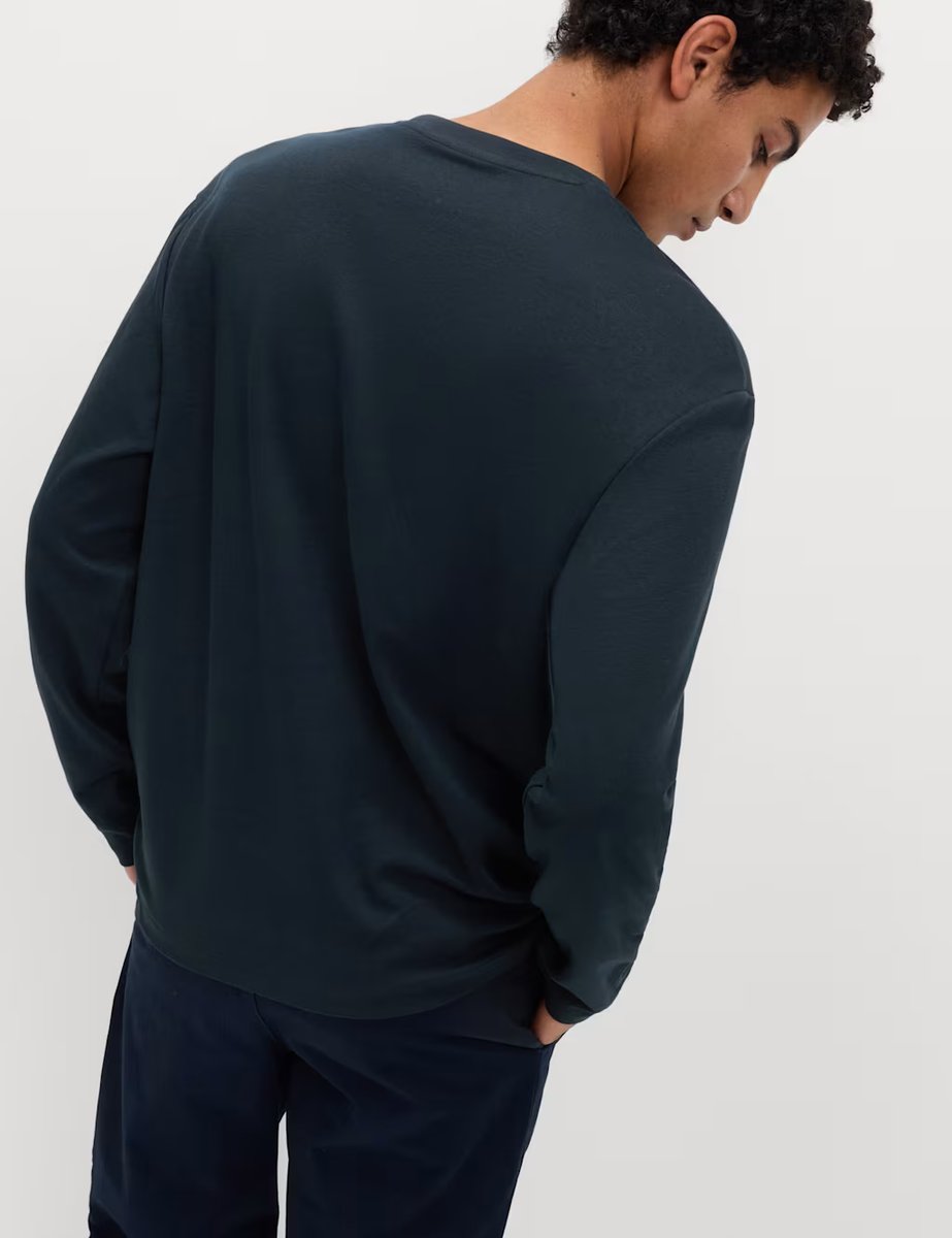 Marks & Spencer M&S Ultimate Cotton Blend Long Sleeve T-Shirt Navy - 3