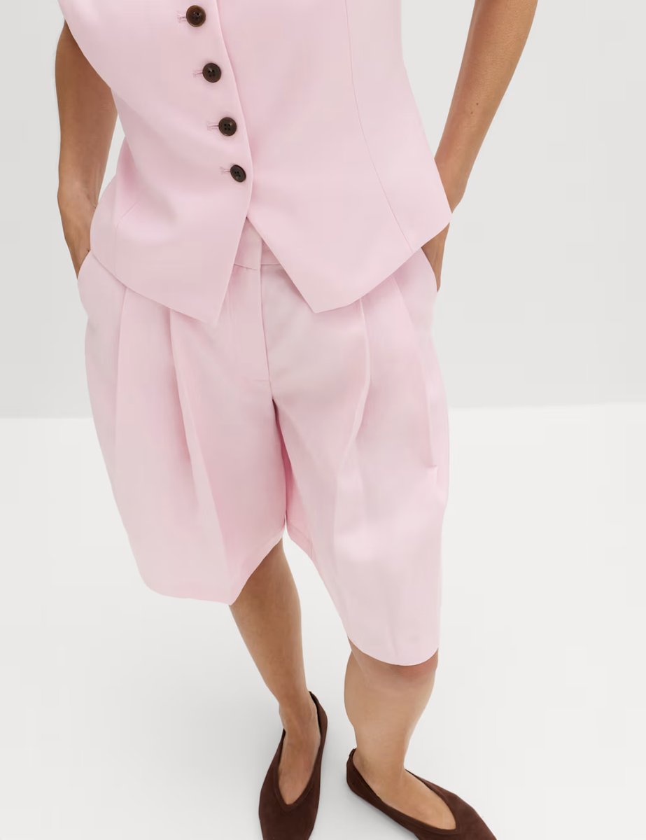 Marks & Spencer M&S Lyocell Rich Pleat Front Bermuda Shorts English Rose - 2