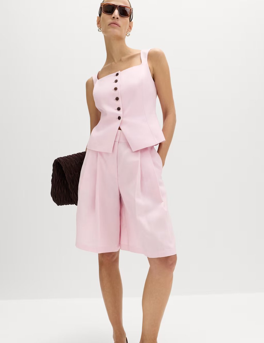 Marks & Spencer M&S Lyocell Rich Pleat Front Bermuda Shorts English Rose - 4