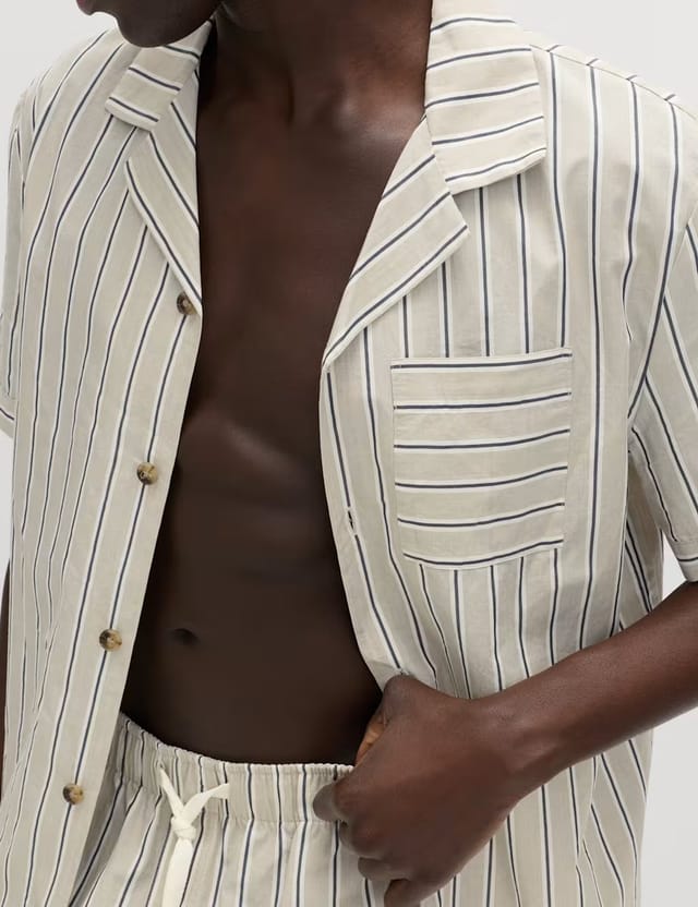 Marks & Spencer M&S Pure Cotton Striped Pyjama Top Neutral - 2