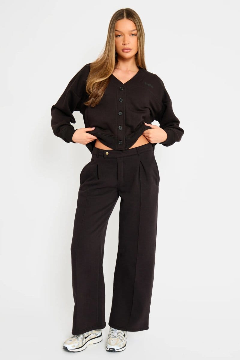 Kaiia Kaiia Pleat Detail Tailored Wide Leg Joggers Black - 1