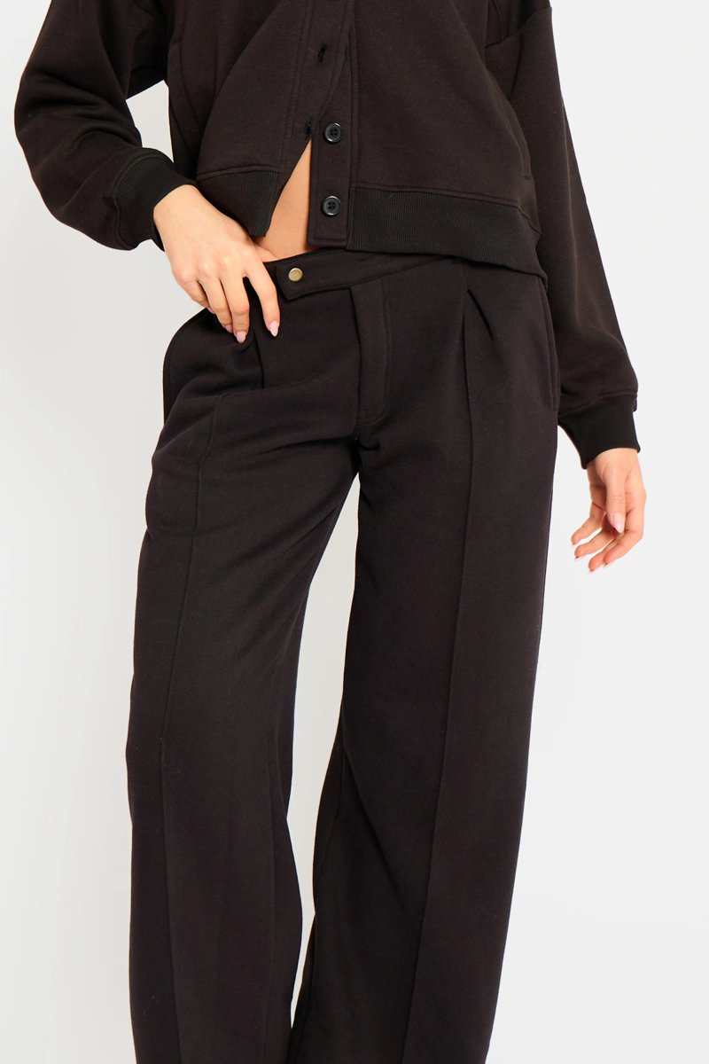 Kaiia Kaiia Pleat Detail Tailored Wide Leg Joggers Black - 2