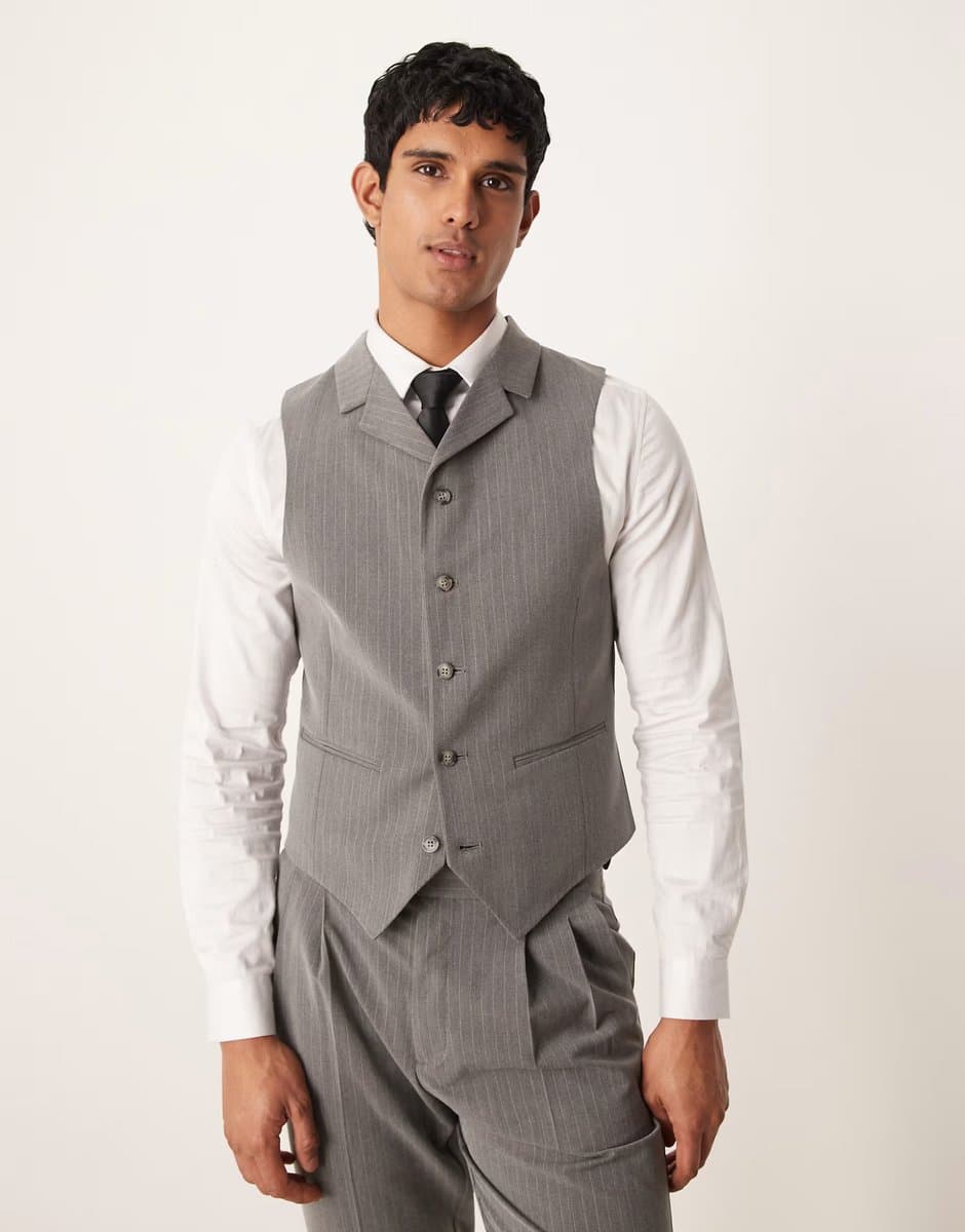 ASOS ASOS DESIGN pinstripe slim waistcoat in charcoal