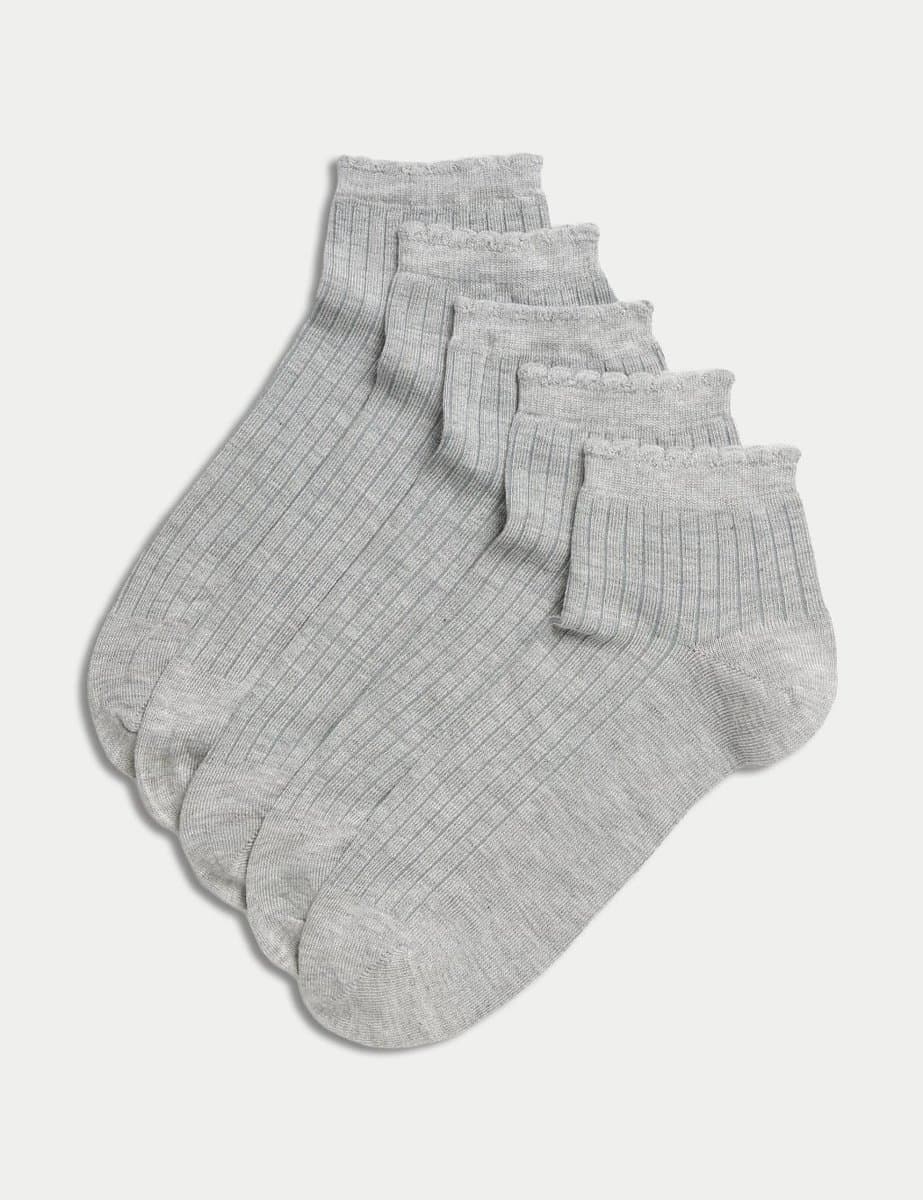 Marks & Spencer M&S 5pk Seamless Toes Anklets Grey Marl