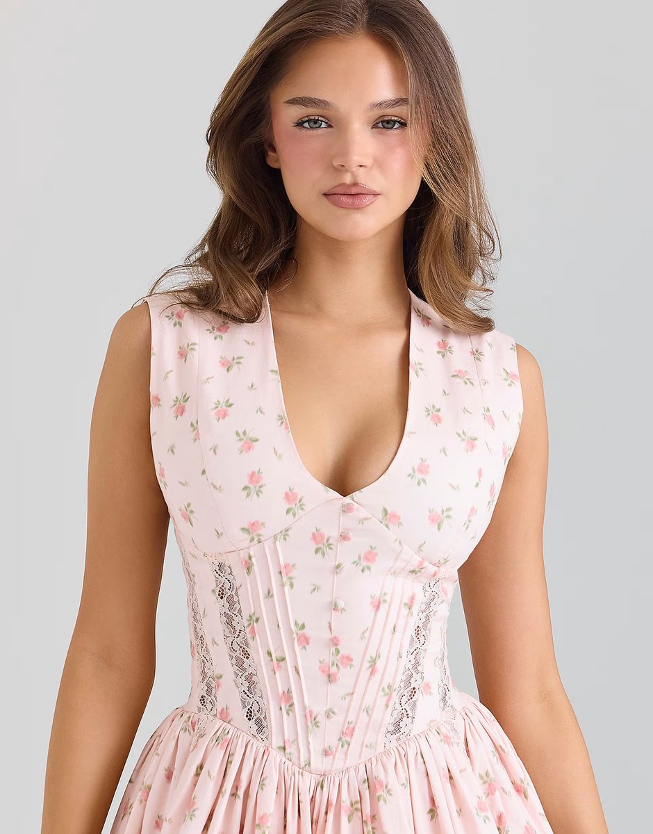 ASOS House of CB Carmel pink stretch cotton floral print mini dress in pink - 2