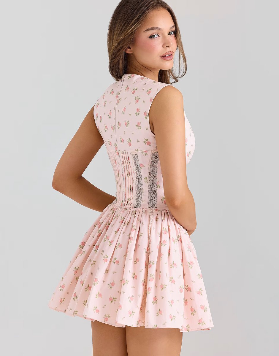 ASOS House of CB Carmel pink stretch cotton floral print mini dress in pink - 4