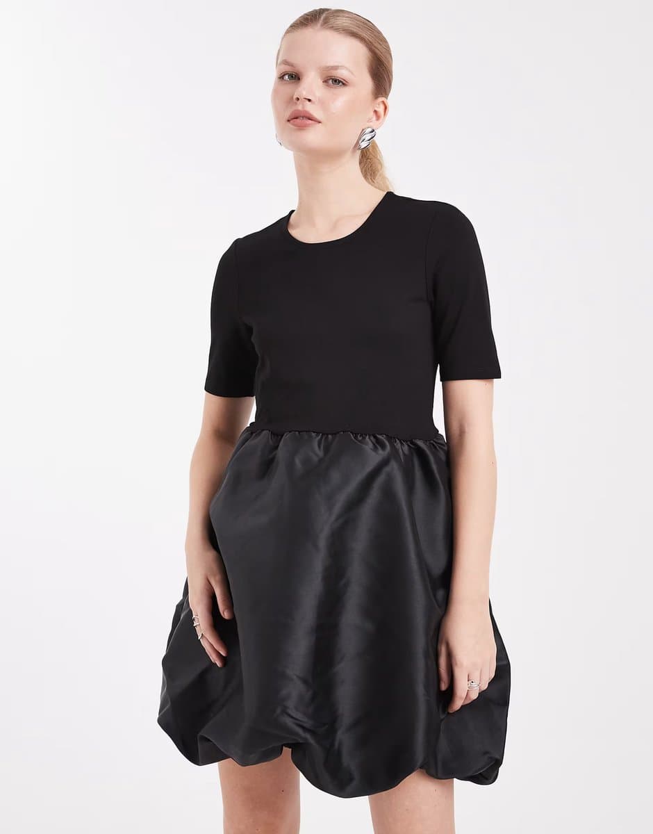ASOS Pieces satin skirt puffball mini dress in black