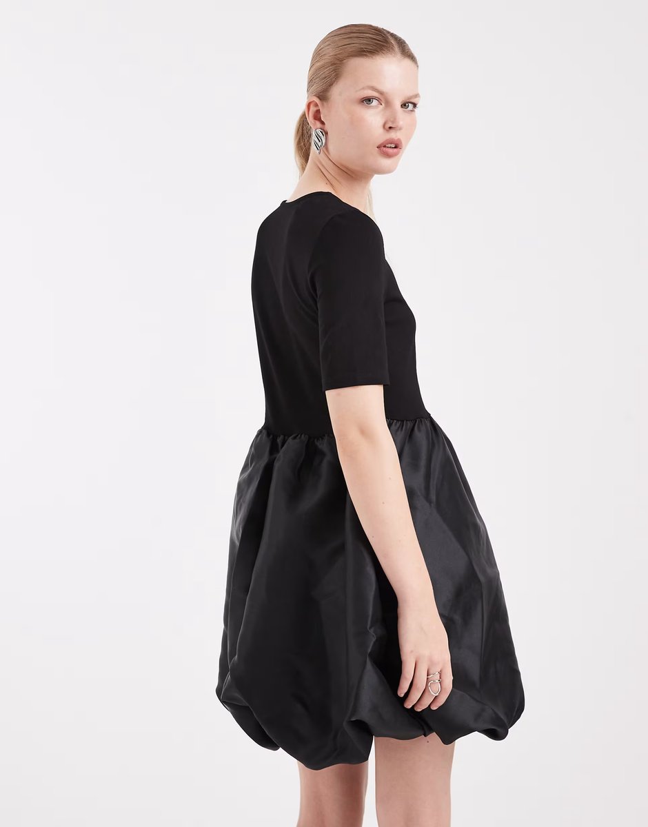 ASOS Pieces satin skirt puffball mini dress in black - 3