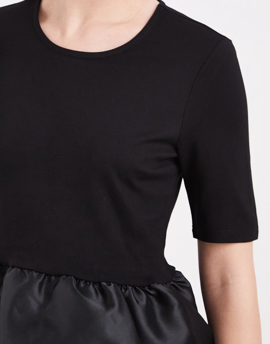 ASOS Pieces satin skirt puffball mini dress in black - 4