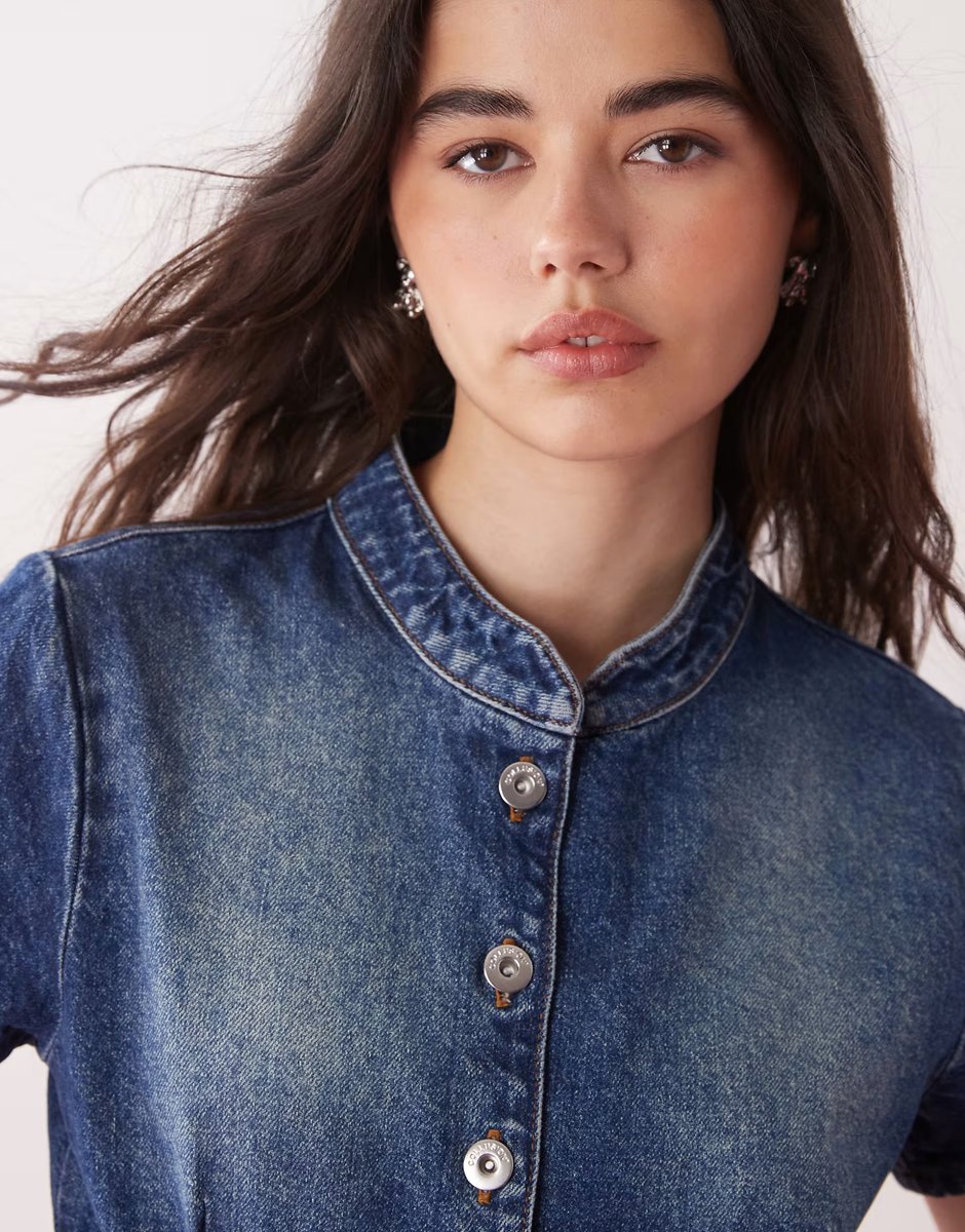 ASOS COLLUSION festival denim button through shirt co ord in vintage wash  - 3