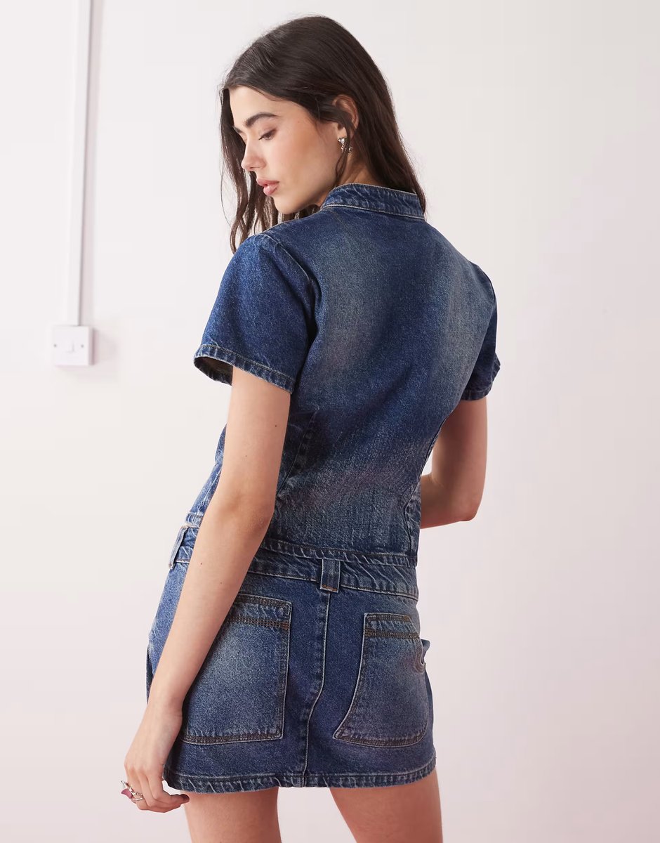 ASOS COLLUSION festival denim button through shirt co ord in vintage wash  - 4