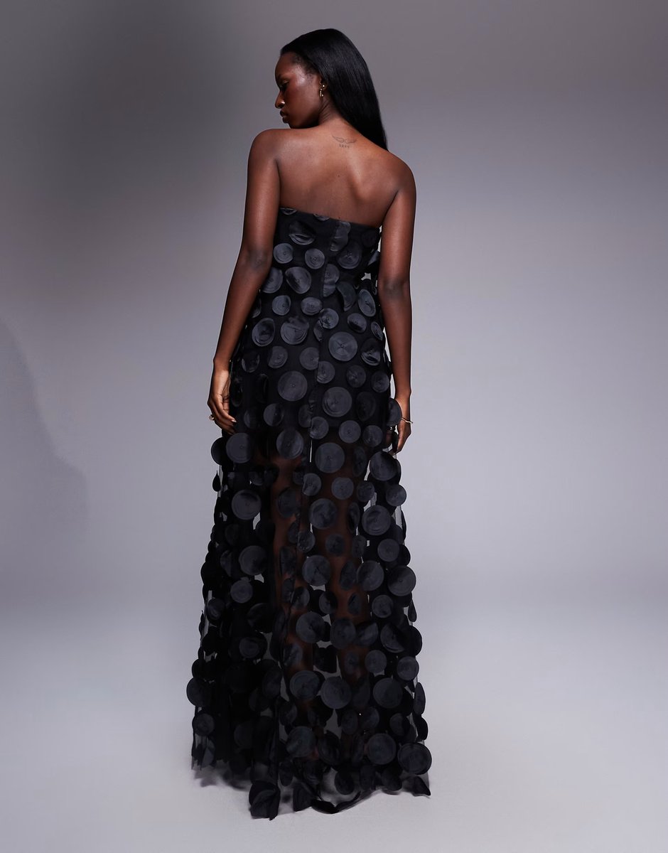 ASOS ASOS DESIGN Premium 3D spot bandeau maxi dress in black - 4