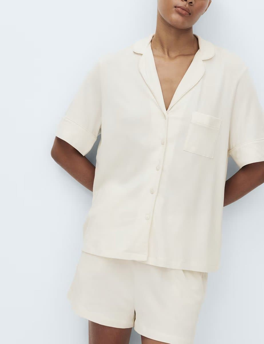 Marks & Spencer M&S Cotton Modal Revere Shortie Pyjama Set Ivory