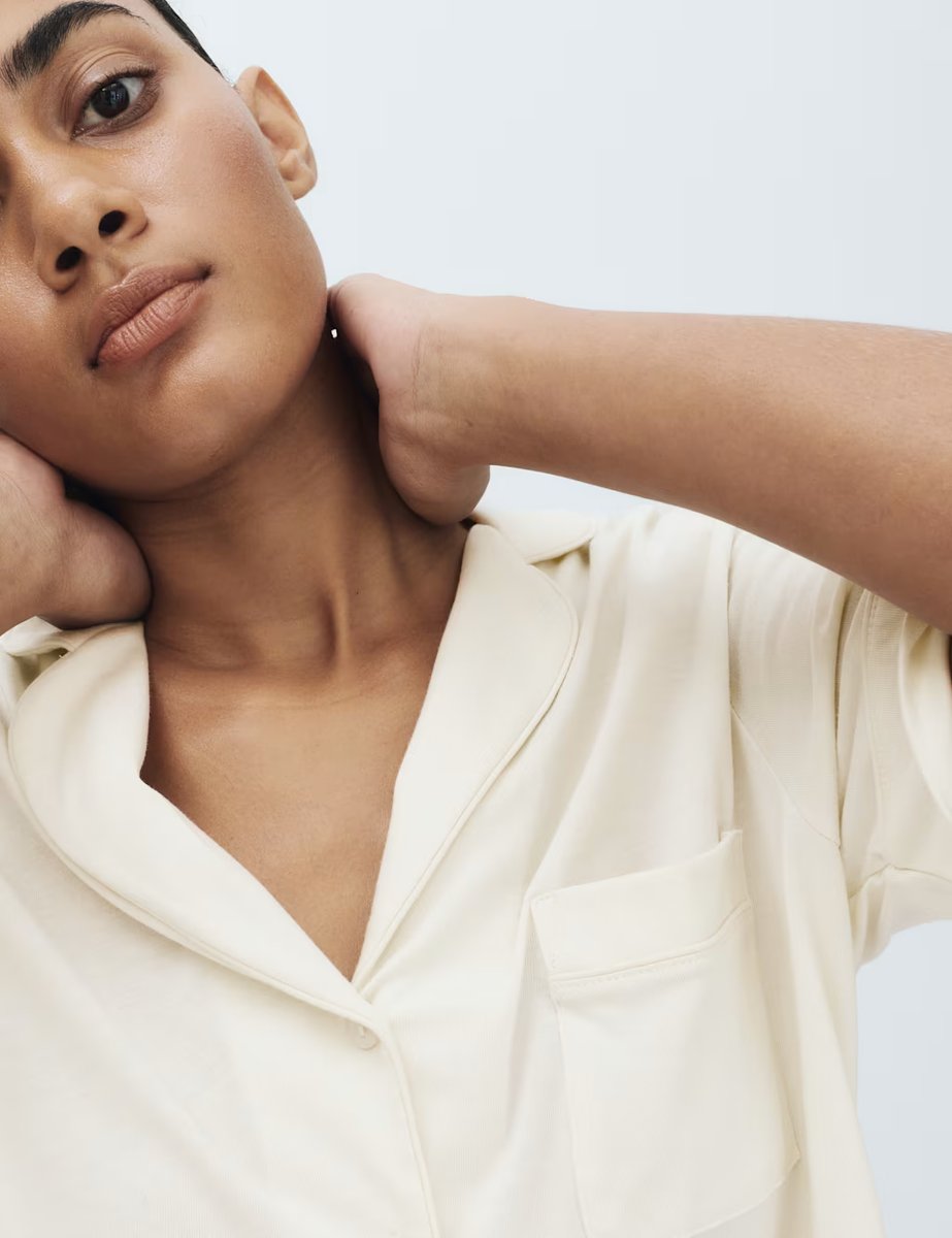 Marks & Spencer M&S Cotton Modal Revere Shortie Pyjama Set Ivory - 2