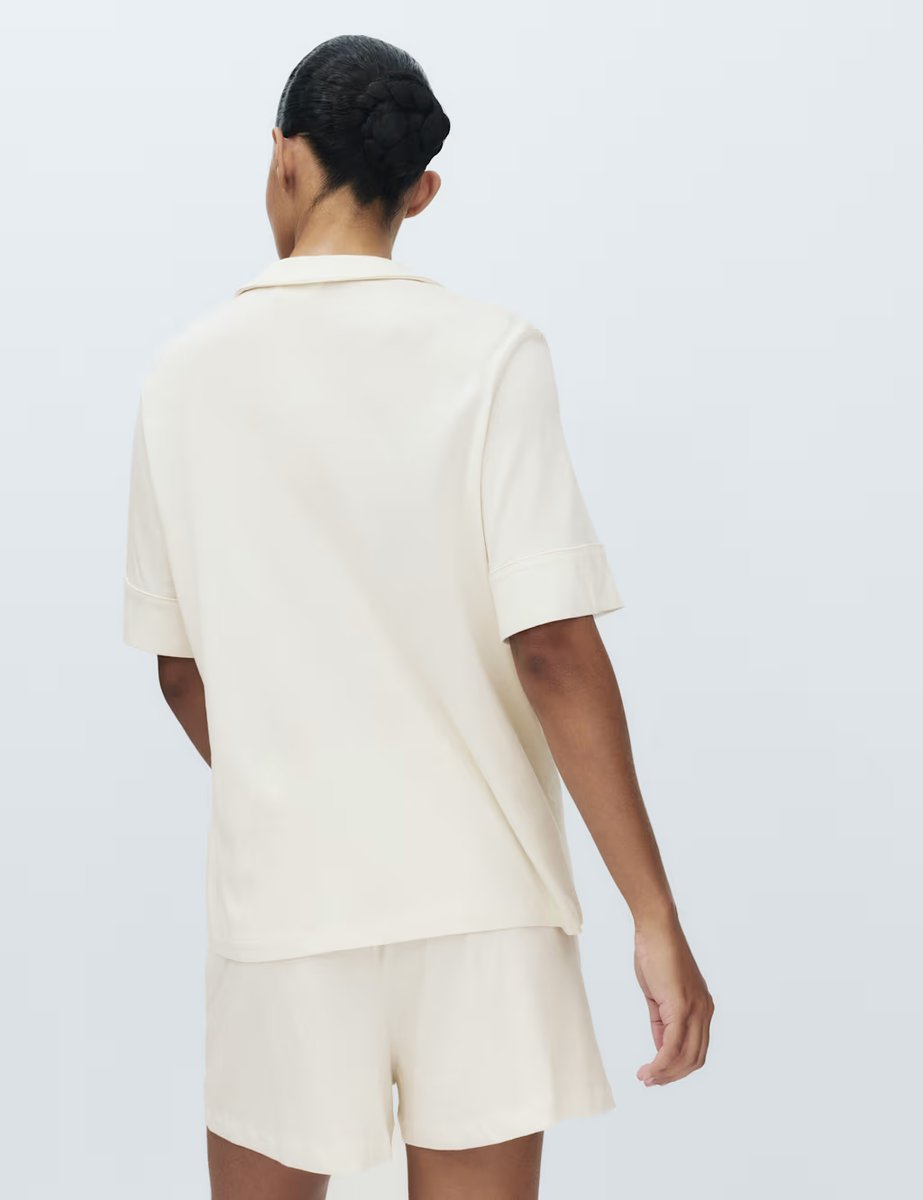 Marks & Spencer M&S Cotton Modal Revere Shortie Pyjama Set Ivory - 4