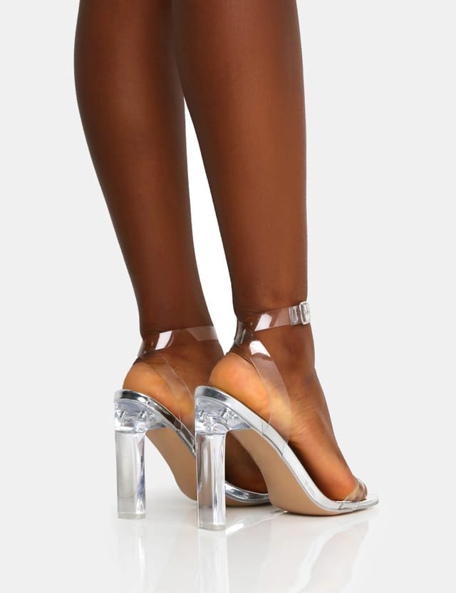 Public Desire Inka Silver Mirror Perspex Round Toe Flat Block Heels - 2