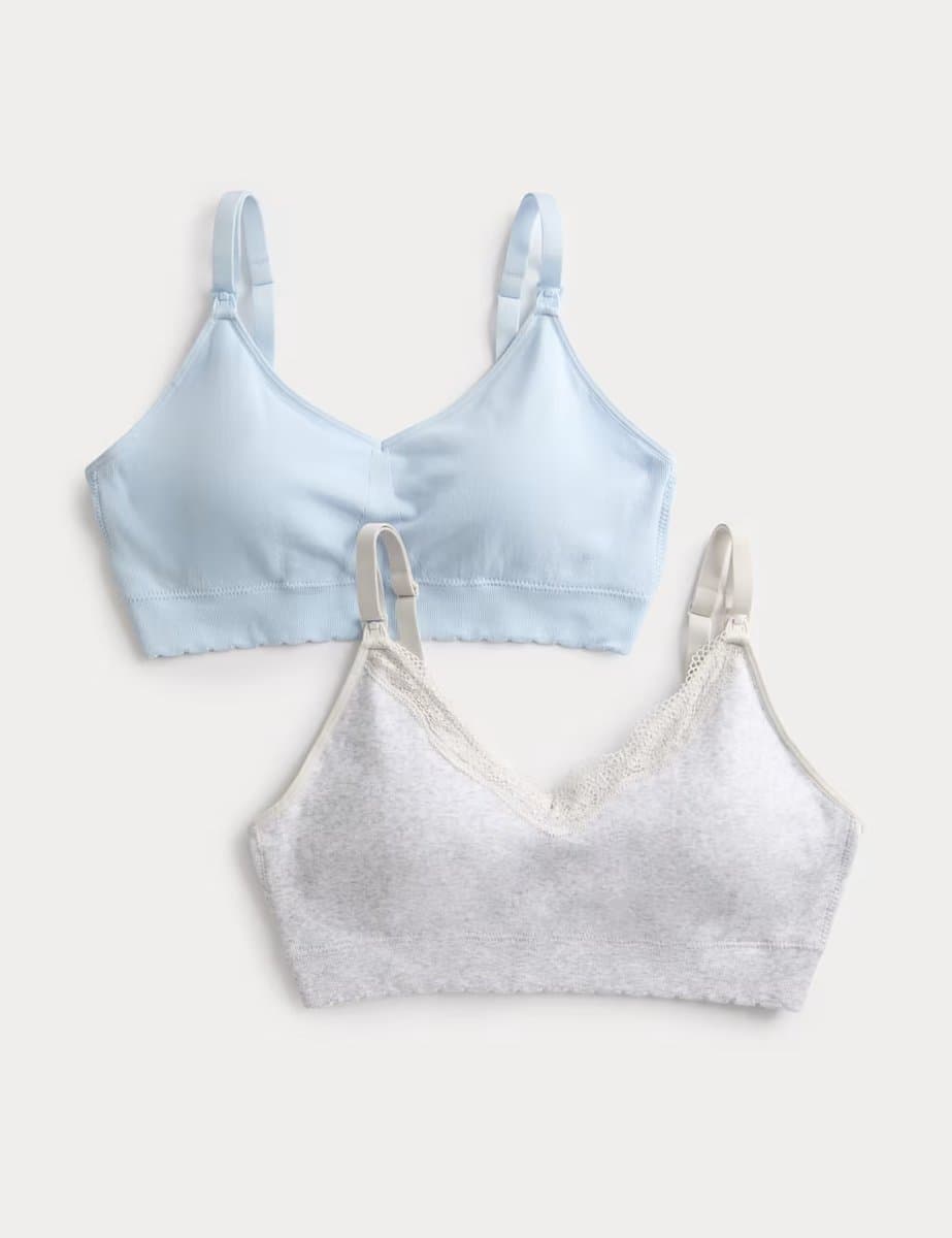 Marks & Spencer M&S 2 Pack Seamless Non Wired Maternity Nursing Bras Blue Mix