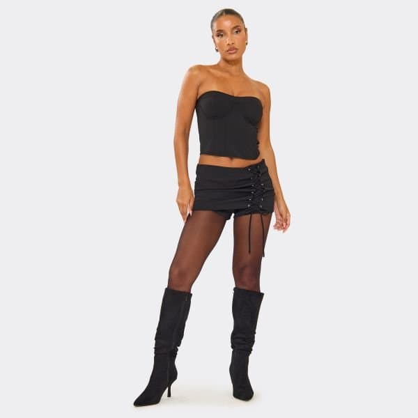 EGO Low Waist Lace Up Skort In Black, Women's Size UK 6